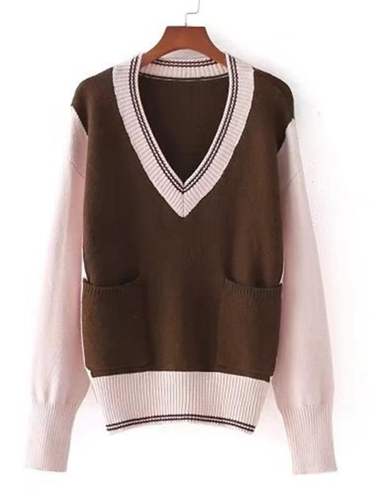 Shein Color Block Striped V Neckline Knitwear