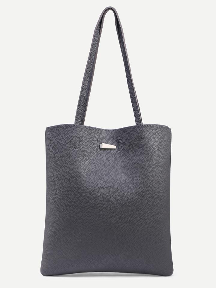 Shein Grey Pebbled Faux Leather Tote Bag
