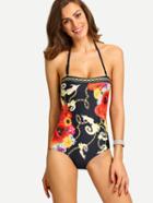 Shein Multicolor Vintage Flower Print One-piece Swimwear