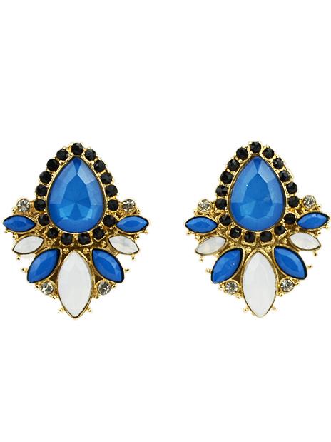 Shein Blue White Gemstone Gold Diamond Earrings