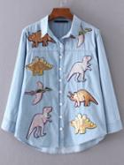 Shein Sequin Dinosaur Dip Hem Shirt