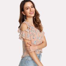 Shein Open Shoulder Ruffle Blouse