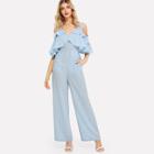 Shein Cold Shoulder Layered Ruffle Jumpsuit