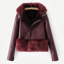 Shein Contrast Faux Fur Solid Pu Jacket