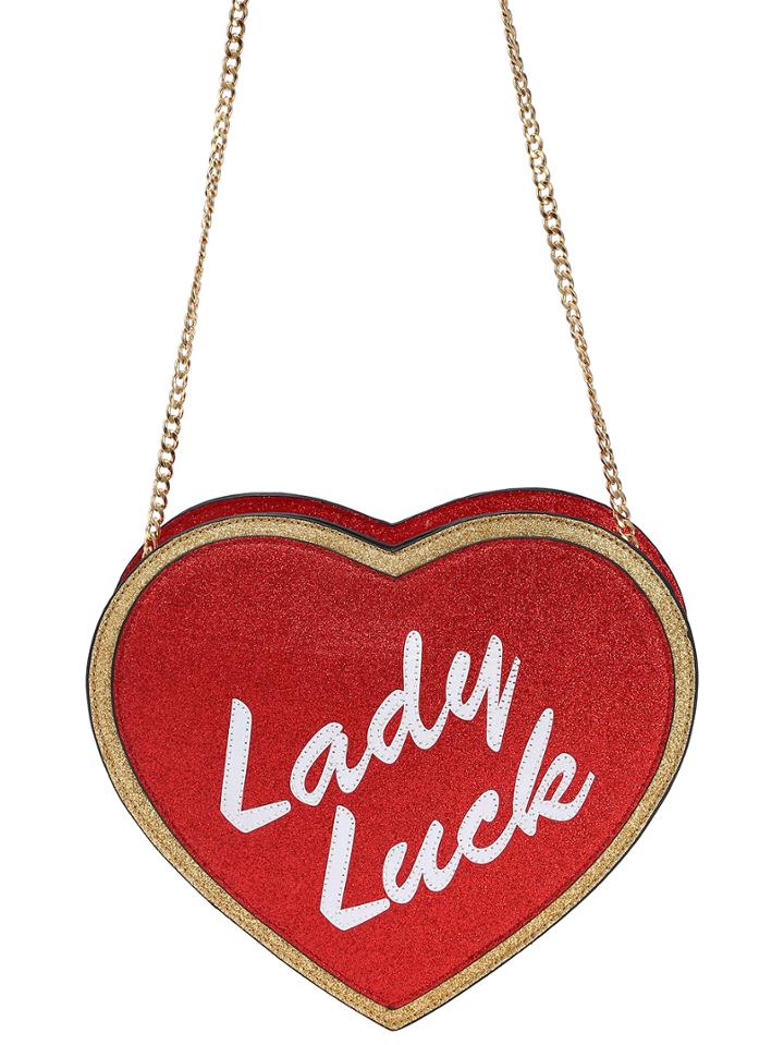 Shein Letter Patch Heart Shape Red Glitter Bag