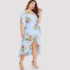 Shein Plus Knot Side Floral Print Dip Hem Dress