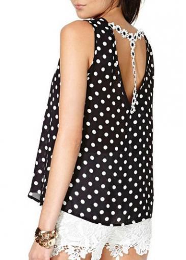 Rosewe Pretty Open Back Polka Dot Print T Shirts
