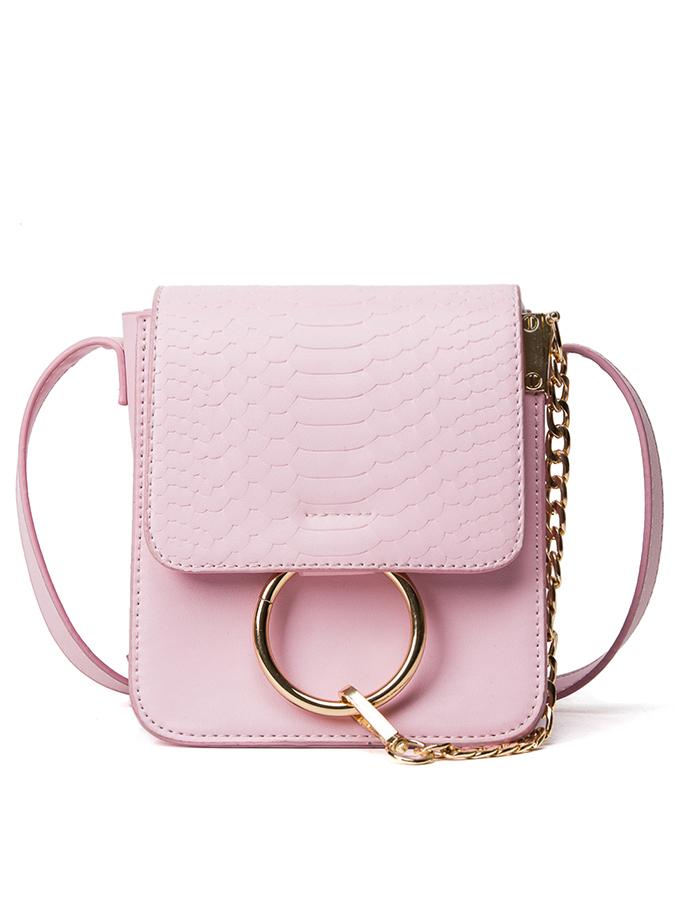 Shein Crocodile Embossed Ring Chain Bag - Pink