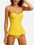 Shein Halter Peplum One-piece Swimwear