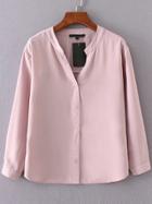 Shein Pink V Neck Button Up Blouse