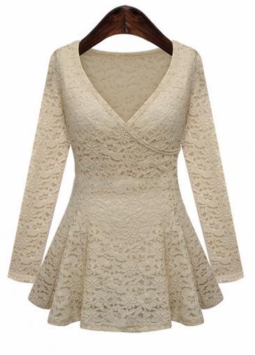 Rosewe Attractive V Neck Apricot Lace T Shirts For Work