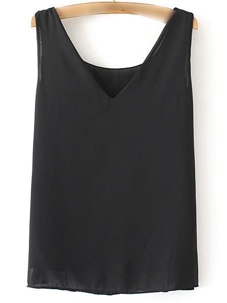 Shein Black V Neck Sleeveless Chiffon Vest