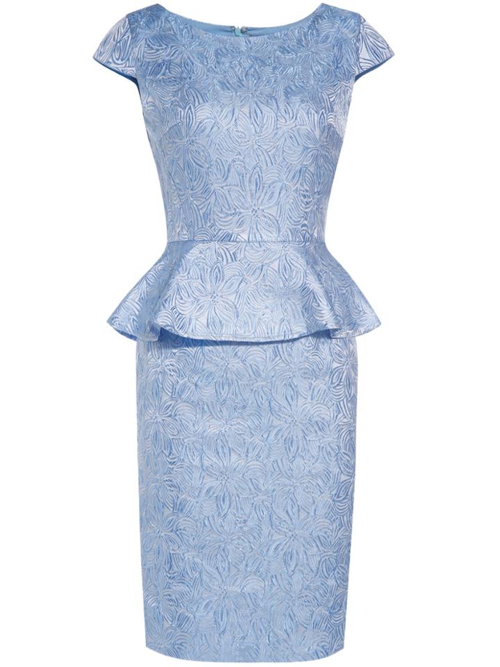 Shein Blue Cap Sleeve Peplum Jacquard Dress