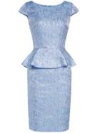 Shein Blue Cap Sleeve Peplum Jacquard Dress
