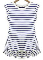 Rosewe Trendy Stripe Design Round Neck Woman T Shirt