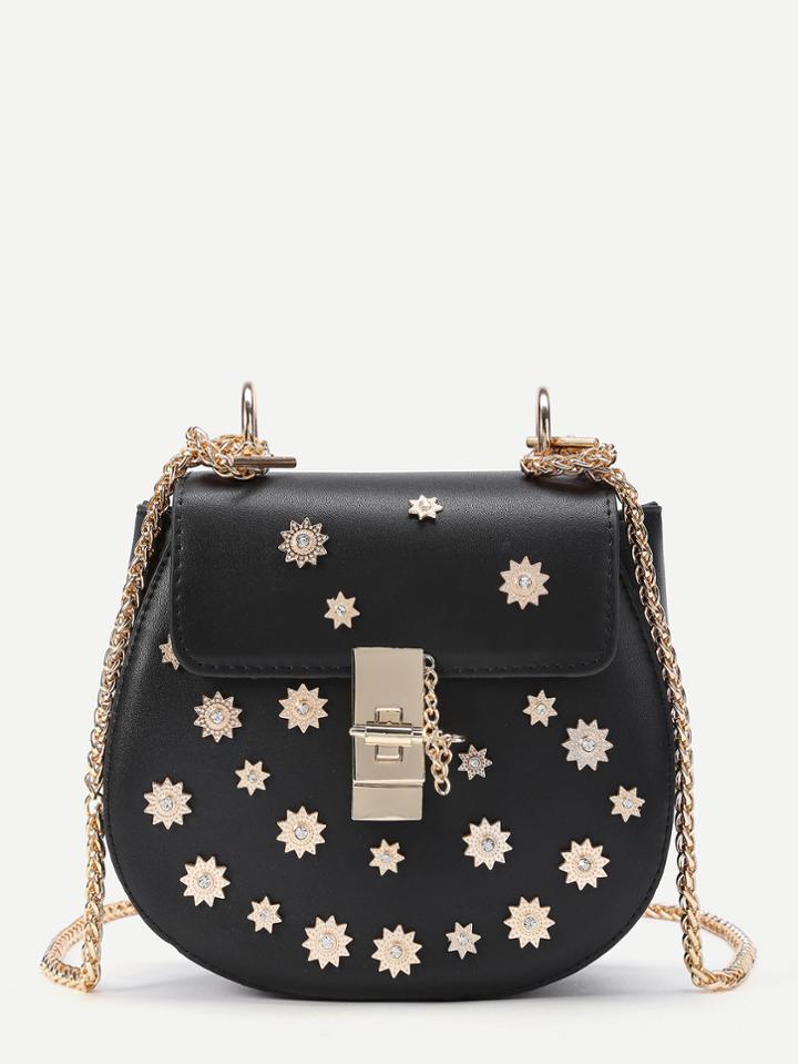 Shein Flowers Detail Twist Lock Pu Crossbody Chain Bag