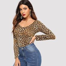 Shein Cheetah Print Scoop Neck Tee
