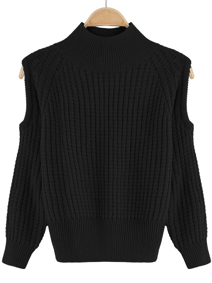Shein Black Crew Neck Off The Shoulder Knit Sweater