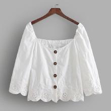 Shein Scallop Trim Eyelet Embroidered Blouse