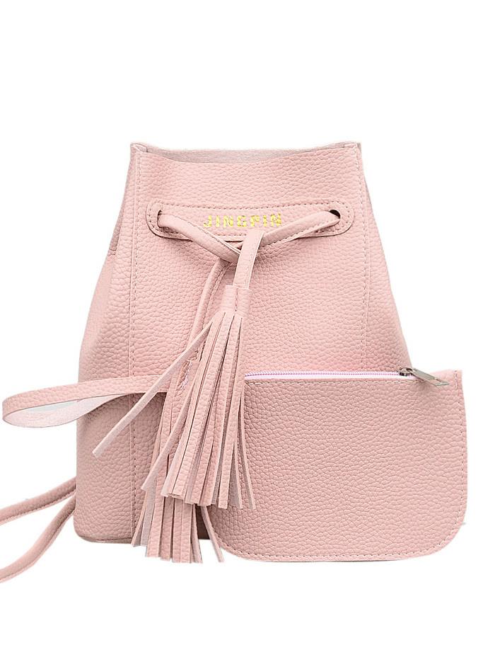 Shein Tassel Detail Pu Backpack With Clutch