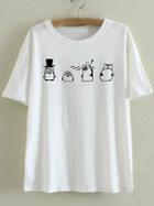 Shein White Short Sleeve Penguins Print Casual T-shirt