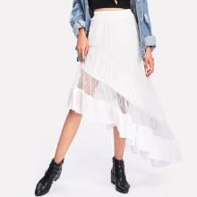 Shein Lace Insert Asymmetrical Ruffle Hem Skirt
