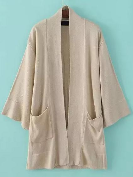 Shein Apricot Pockets Loose Sweater Coat