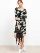 Shein Camo Print Drop Shoulder Sweater Dress