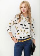 Rosewe European Style Autumn Animals Pattern Long Sleeve Blouse
