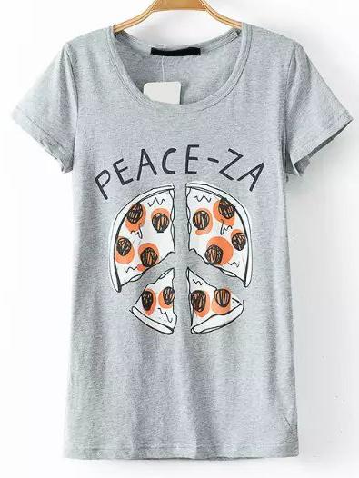 Shein Grey Pizza Print T-shirt