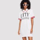 Shein Letter Print Striped Trim Dress