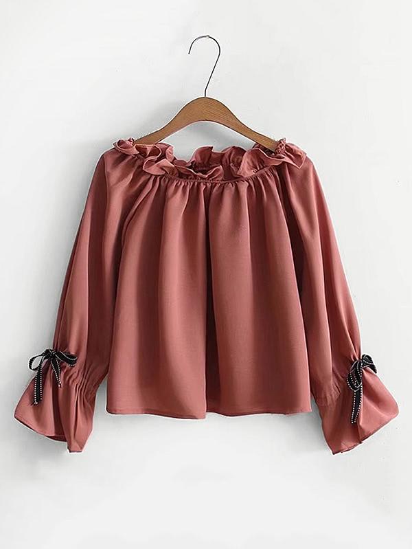 Shein Tied Cuff Ruffle Detail Blouse