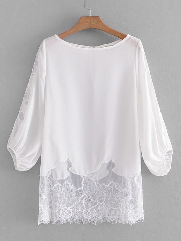 Shein Lace Hem Lantern Sleeve Blouse