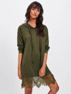 Shein Eyelash Lace Trim Longline Hoodie