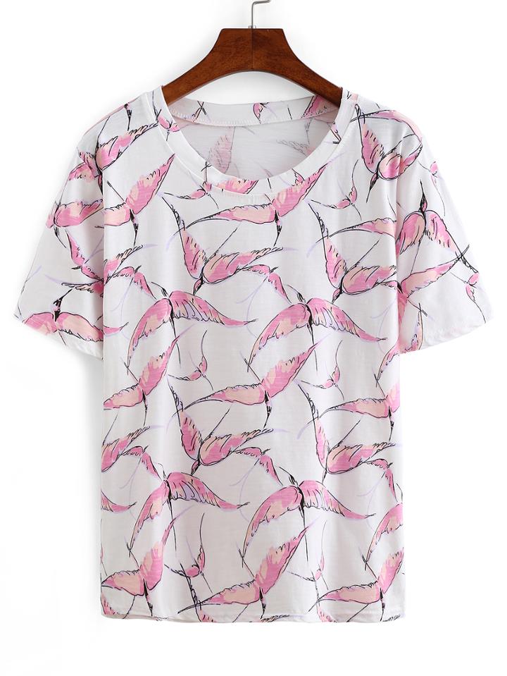 Shein All Over Bird Print T-shirt