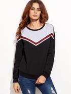 Shein Black Contrast Panel Sweatshirt With Striped Tape Detail