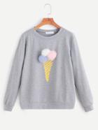Shein Grey Ice Cream Print Pom Pom Sweatshirt