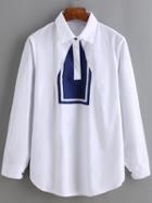 Shein White Long Sleeve Cravat Print Blouse
