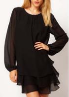 Rosewe Vogue Long Sleeve Round Neck Black Mini Dress