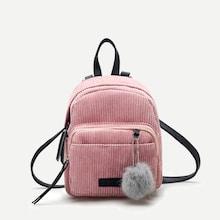 Shein Kids Ribbed Detail Pom Pom Decor Backpack