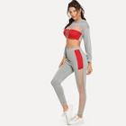 Shein Mesh Panel Colorblock Drawstring Hoodie With Pants