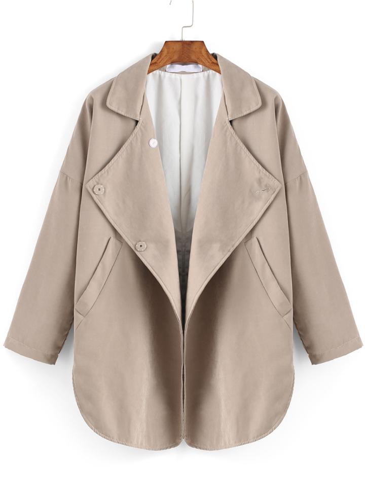 Shein Khaki Lapel Pockets Loose Coat