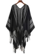 Shein Black Geometric Print Long Fringe Shawl Scarf