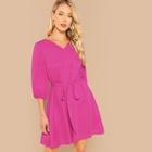 Shein Lantern Sleeve Tie Waist Dress