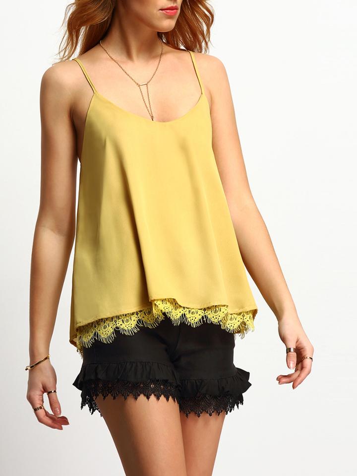 Shein Yellow Spaghetti Strap Lace Cami Top