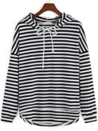 Shein Black White Hooded Striped Dip Hem Sweatshirt