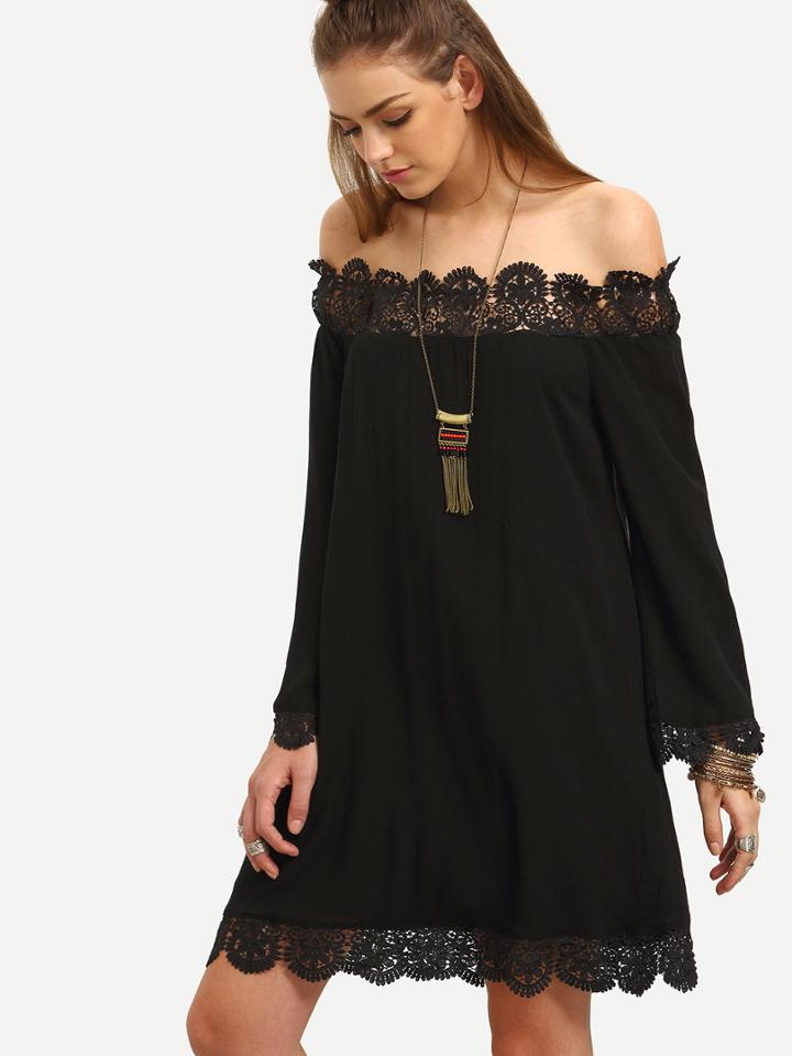 Shein Black Off The Shoulder Long Sleeve Shift Dress