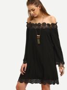 Shein Black Off The Shoulder Long Sleeve Shift Dress