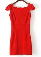 Rosewe Catching Square Neck Cap Sleeve Red Mini Dress
