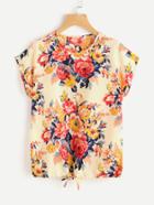 Shein All Over Floral Print Drawstring Hem Tee
